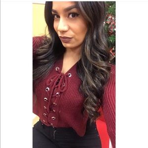 Burgendy crop top sweater